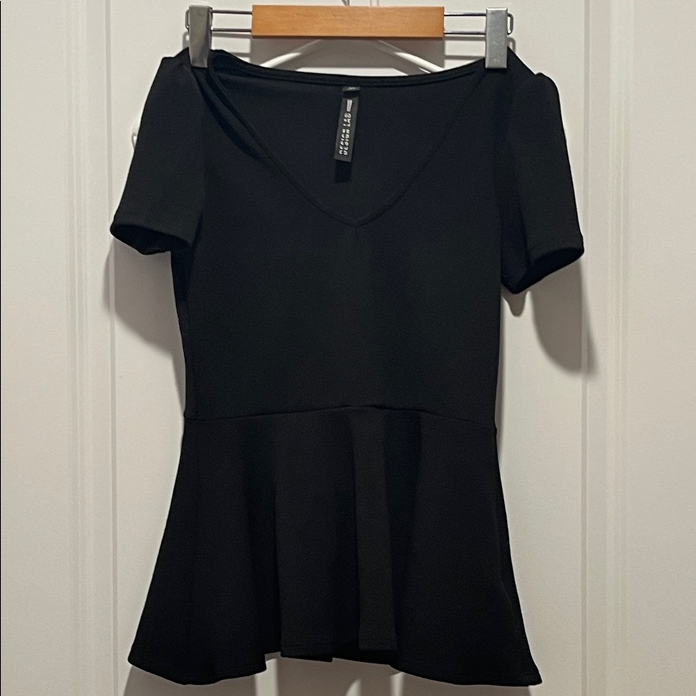 Design Lab Lord & Taylor Black Peplum Blouse